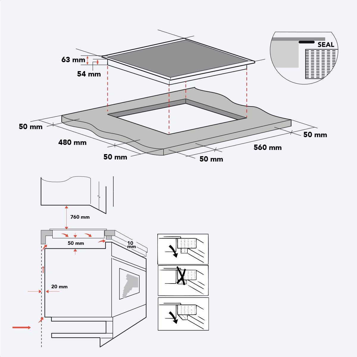 KitchenBrothers Table de cuisson à induction - Table de cuisson à induction encastrable - 70 cm - 4 zones - 1 et 2 phases - Jusqu'à 2300W - Noir