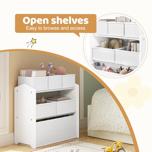 Lestarain Étagère pour enfants avec 9 boîtes de rangement - Meuble à jouets pour chambre d'enfant - Blanc - 63 x 60 x 30 cm