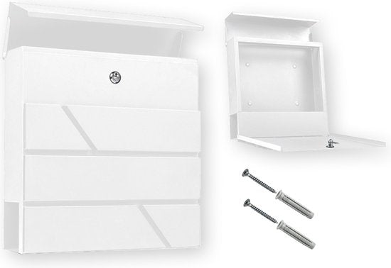 BRASQ Letterbox Hanging White Deluxe - Boîte aux lettres murale avec serrure et compartiment à journaux - avec matériel de montage et 2 clés - Boîte aux lettres - boîte postale - boîte à lettres - acier inoxydable