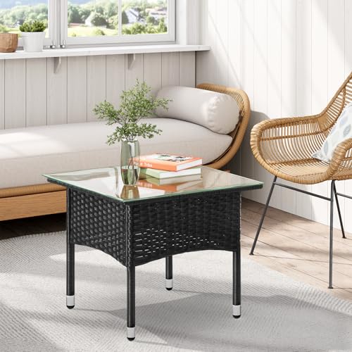 Table de jardin Woltu aspect rotin noir 50 x 50 x 45,5 cm