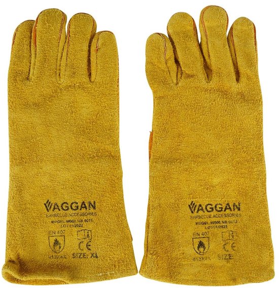 Gants de barbecue Vaggan - cuir - marron camel - résistants à la chaleur jusqu'à 250 degrés