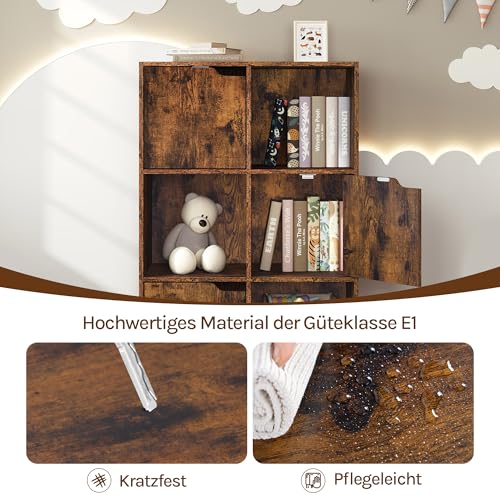 Woltu Bibliothèque SK001vbn 6 compartiments avec portes - Armoire en bois brun rustique - 59,7 x 29 x 91 cm