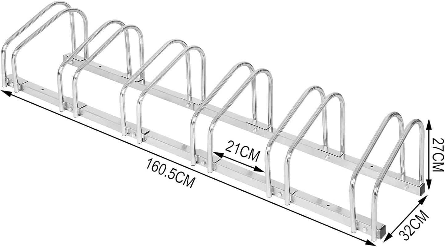 Woltu Porte-vélos pour 6 vélos - Fixation au sol ou au mur - Métal galvanisé - Argent - 160,5 x 32 x 27 cm