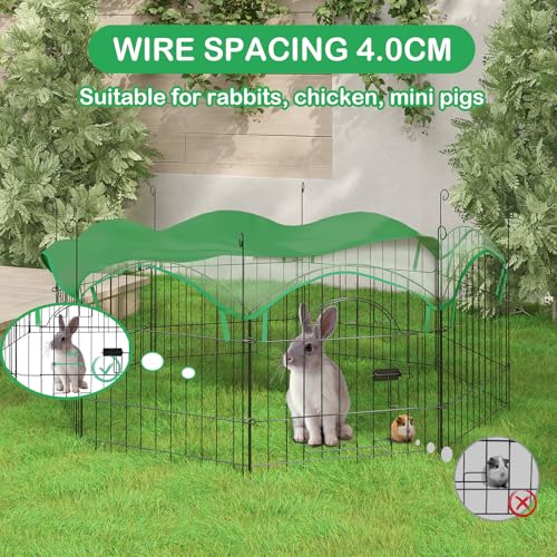 Eugad Parc extérieur pour lapins - Avec porte et protection solaire - Métal noir - Diamètre 143 cm - Espacement des fils 4 cm