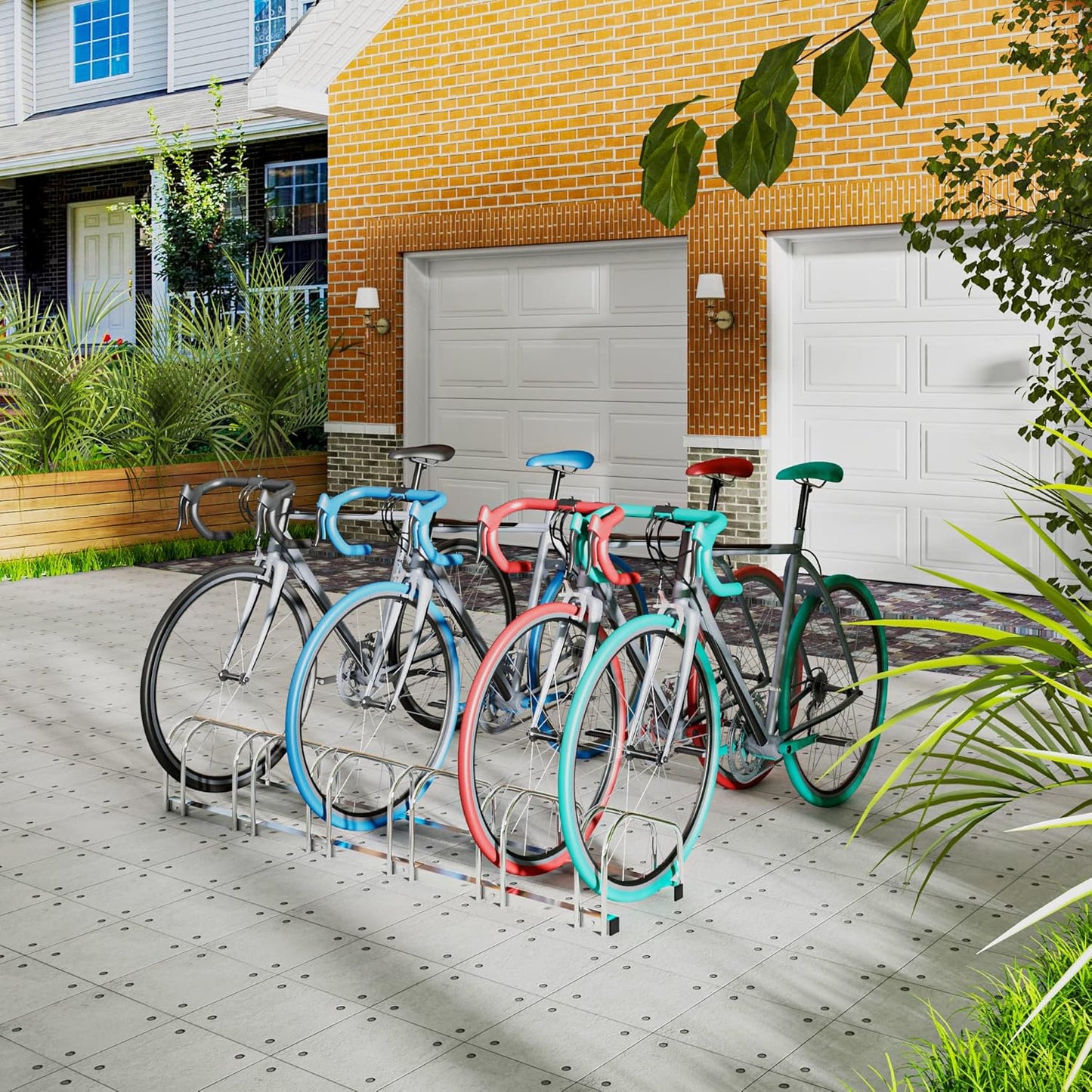 Woltu Porte-vélos pour 6 vélos - Fixation au sol ou au mur - Métal galvanisé - Argent - 160,5 x 32 x 27 cm