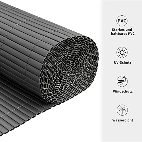 Woltu PVC Privacy Screen 100 x 300 cm Grey - Paravent de jardin résistant aux intempéries et aux UV
