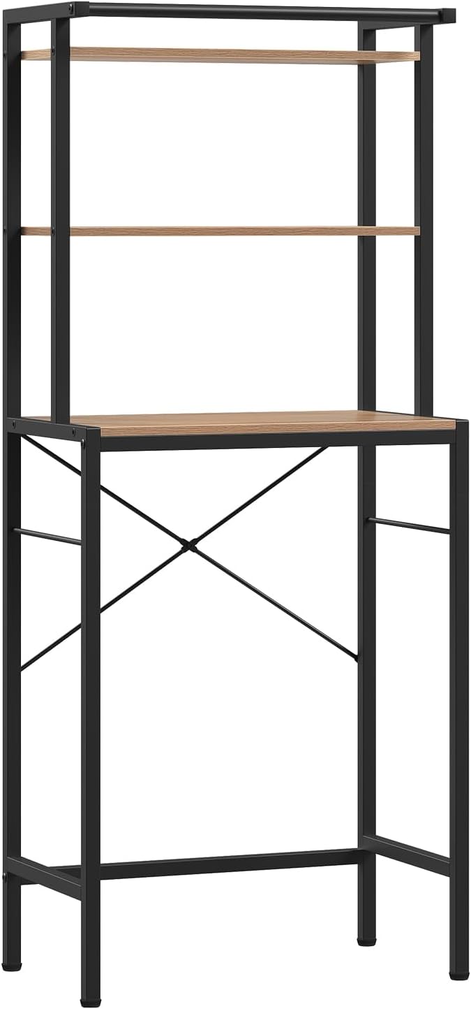 Eugad étagère de salle de bain à 3 niveaux au-dessus des toilettes ou de la machine à laver - chêne foncé/noir - 67x40x162 cm