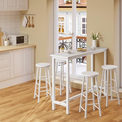 Woltu Kitchen Bar Table Breakfast Table Coffee Table - Metal White Frame - 140x40 cm