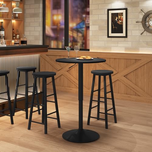 Woltu Round Adjustable Barstool Table Black MDF