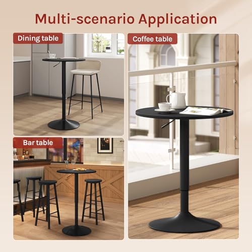 Woltu Round Adjustable Barstool Table Black MDF