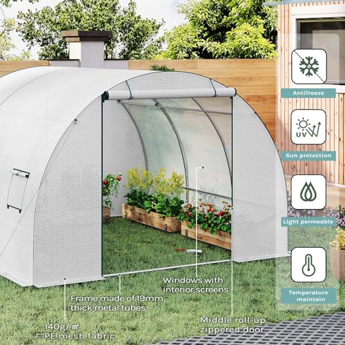 Woltu Serre tunnel pour jardin - Blanc - 300 x 300 x 200 cm
