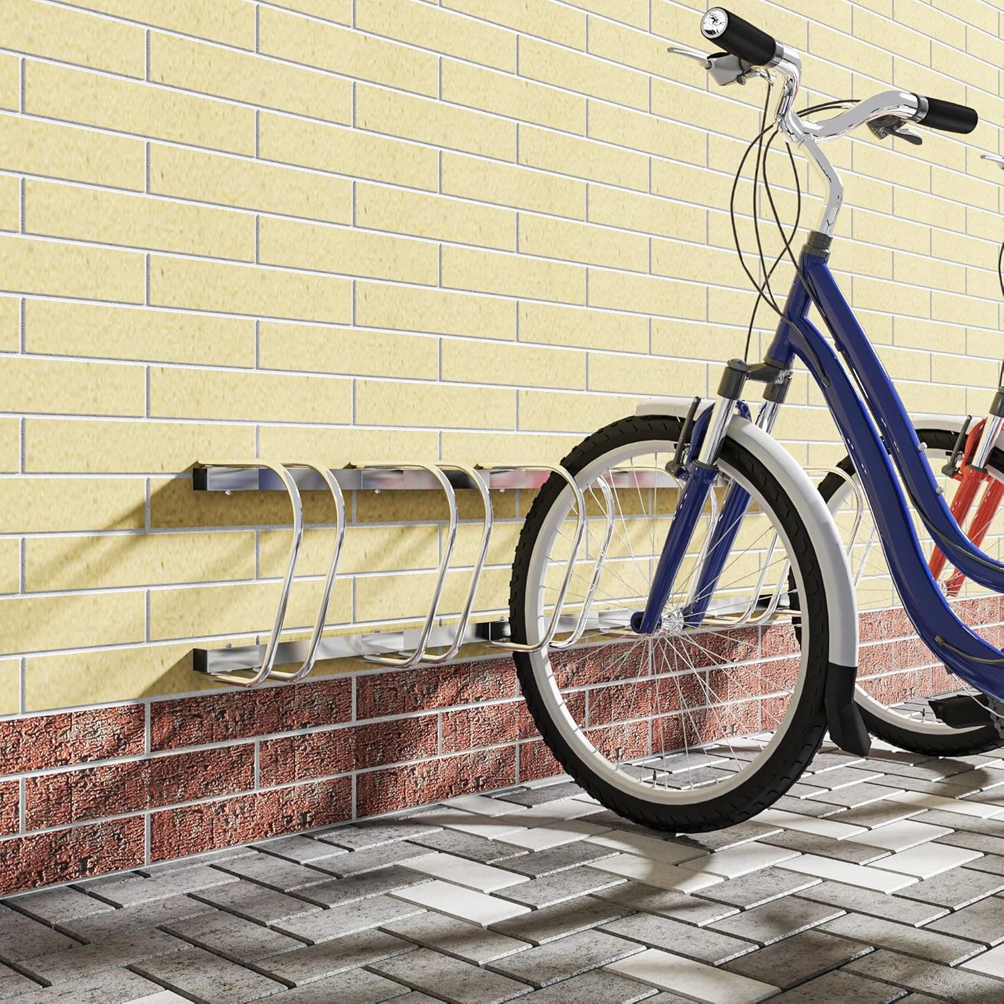Woltu Porte-vélos pour 6 vélos - Fixation au sol ou au mur - Métal galvanisé - Argent - 160,5 x 32 x 27 cm
