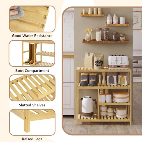 Woltu Shoe Rack 4 Layers - Bamboo Natural - 68 x 26 x 68.5 cm