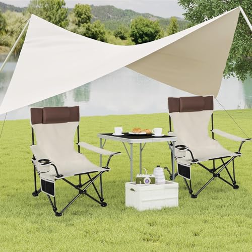 Chaise de camping Woltu avec dossier et porte-boisson Léger pliable Bleu