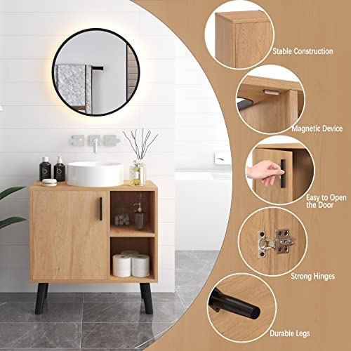 Eugad Armoire de salle de bain sous lavabo avec porte et 2 étagères ouvertes noir 60 x 60.5 x 30 cm