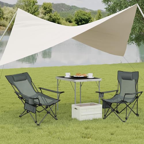 Woltu Set de 2 chaises de camping pliables avec dossier réglable et porte-gobelet - Gris