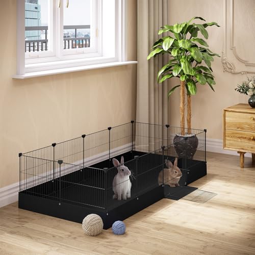 Eugad - Parc pour petits animaux avec fond et porte - Cage en métal noir 140 x 71 x 37 cm