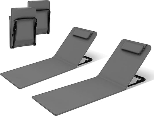 WOLTU LS006dgr-2 - set de 2 tapis de plage avec dossier - gris foncé - pliable avec 3 positions et coussin de tête