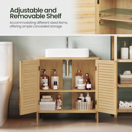 Eugad Armoire de salle de bain en bambou avec 2 portes - Armoire de buanderie sur pied - Bambou/Naturel - 60 x 30 x 60 cm