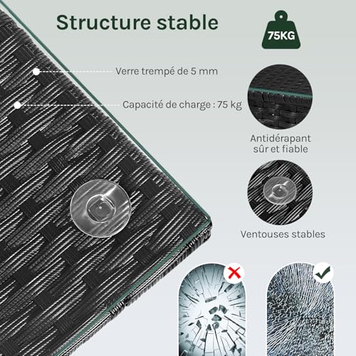 Table de jardin Woltu aspect rotin noir 50 x 50 x 45,5 cm