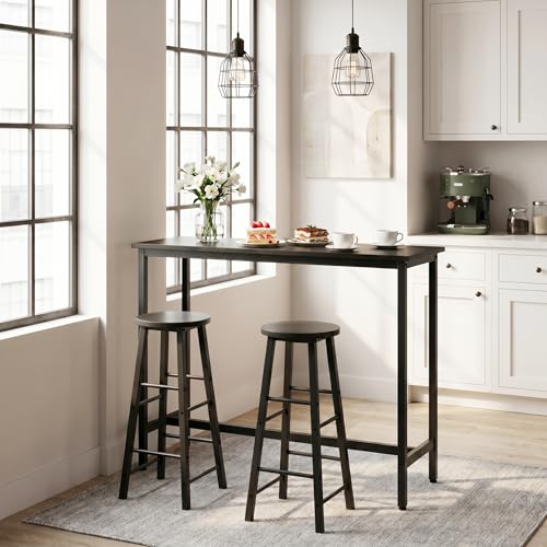 Woltu Bar Table Table Bistro - Structure en acier et plateau en aggloméré noir - 120x40x100 cm