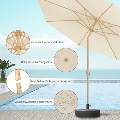Parasol Woltu 300 cm Beige - Protection solaire UPF 50+ avec fonction d'inclinaison et fermeture avec tuyau