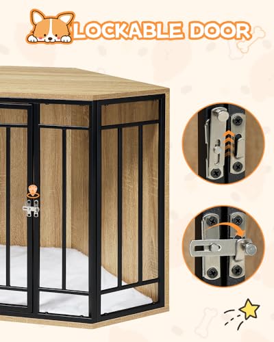 Niche d'angle Eugad avec porte et coussin - Bois/métal - 111x67x60 cm - Gris
