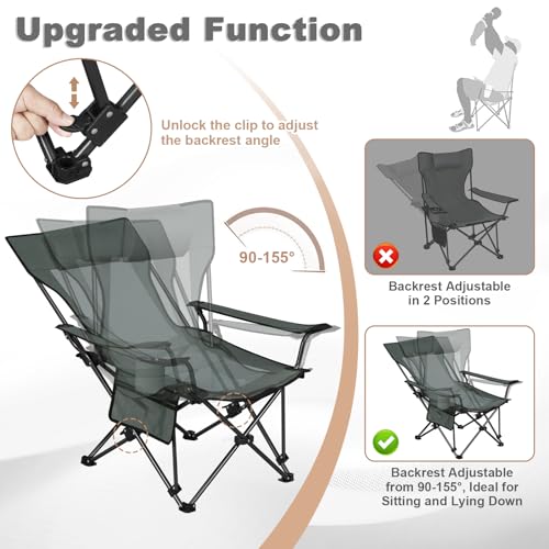 Woltu Set de 2 chaises de camping pliables avec dossier réglable et porte-gobelet - Gris