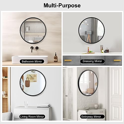 Woltu Miroir mural rond Ø60 cm Cadre métal noir