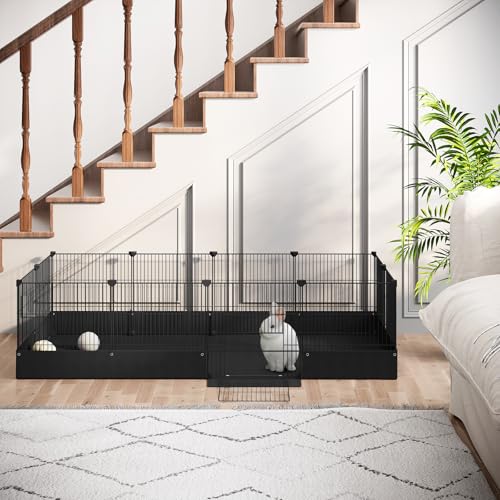 Eugad - Parc pour petits animaux avec fond et porte - Cage en métal noir 140 x 71 x 37 cm
