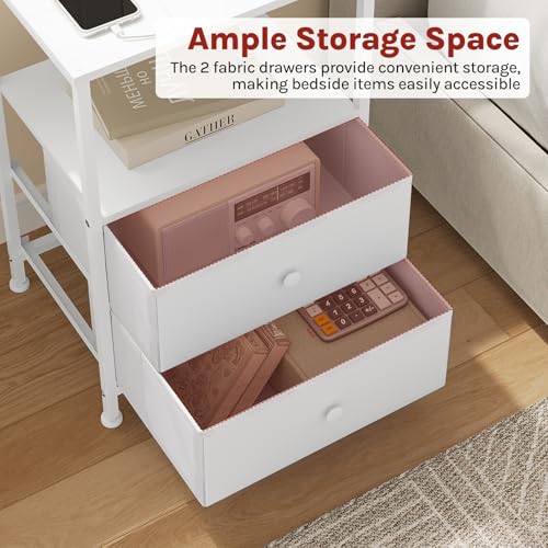 Table de nuit Woltu avec station de recharge et éclairage LED - Blanc - Lot de 2