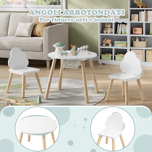 Woltu Children's Table and Chairs Set Round White 3-piece