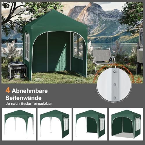 Pavillon pliant Woltu 2 x 2 m avec 4 parois amovibles Vert