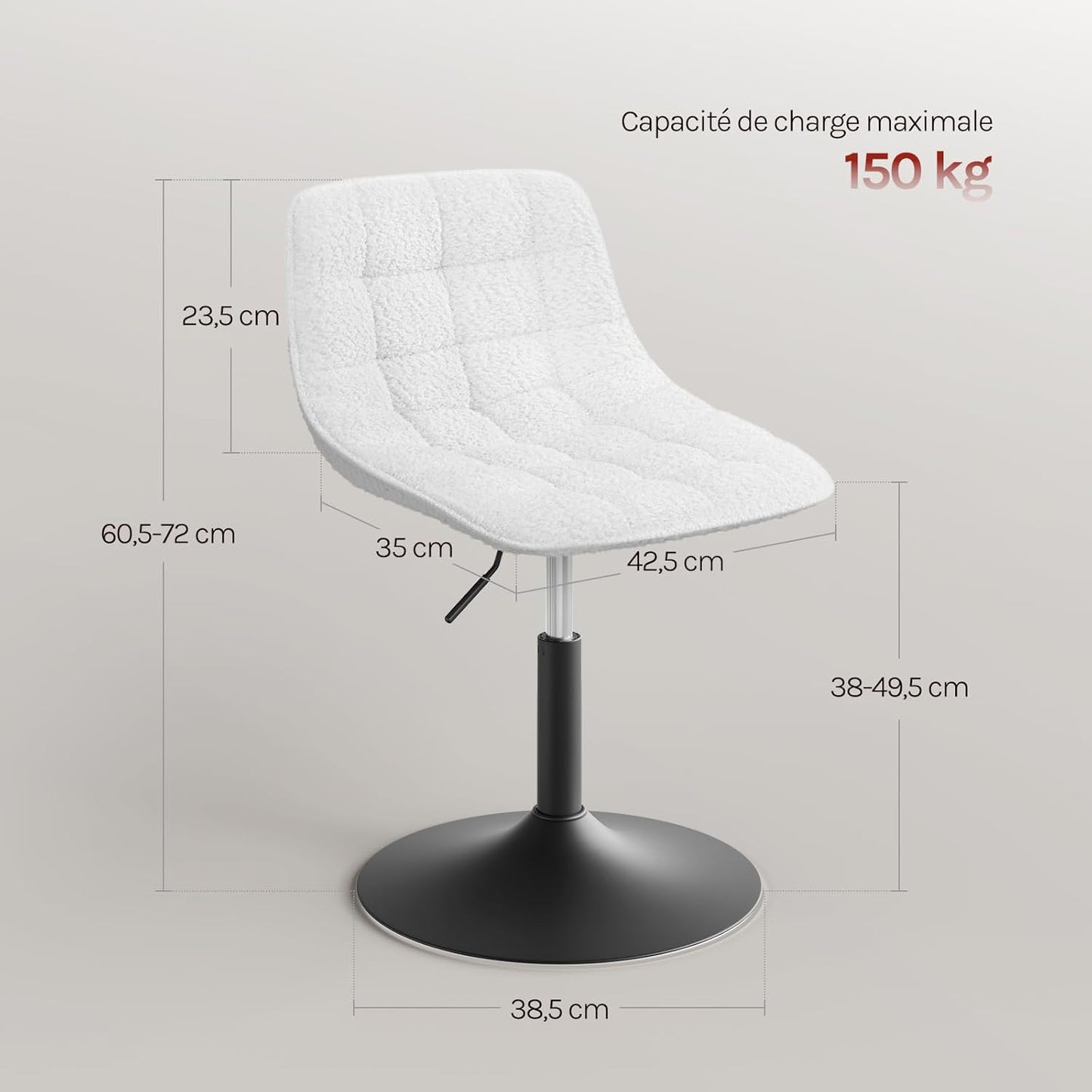 Woltu Chaise longue réglable en chenille avec dossier - pivotante - blanche - 42,5 x 35 x 72 cm