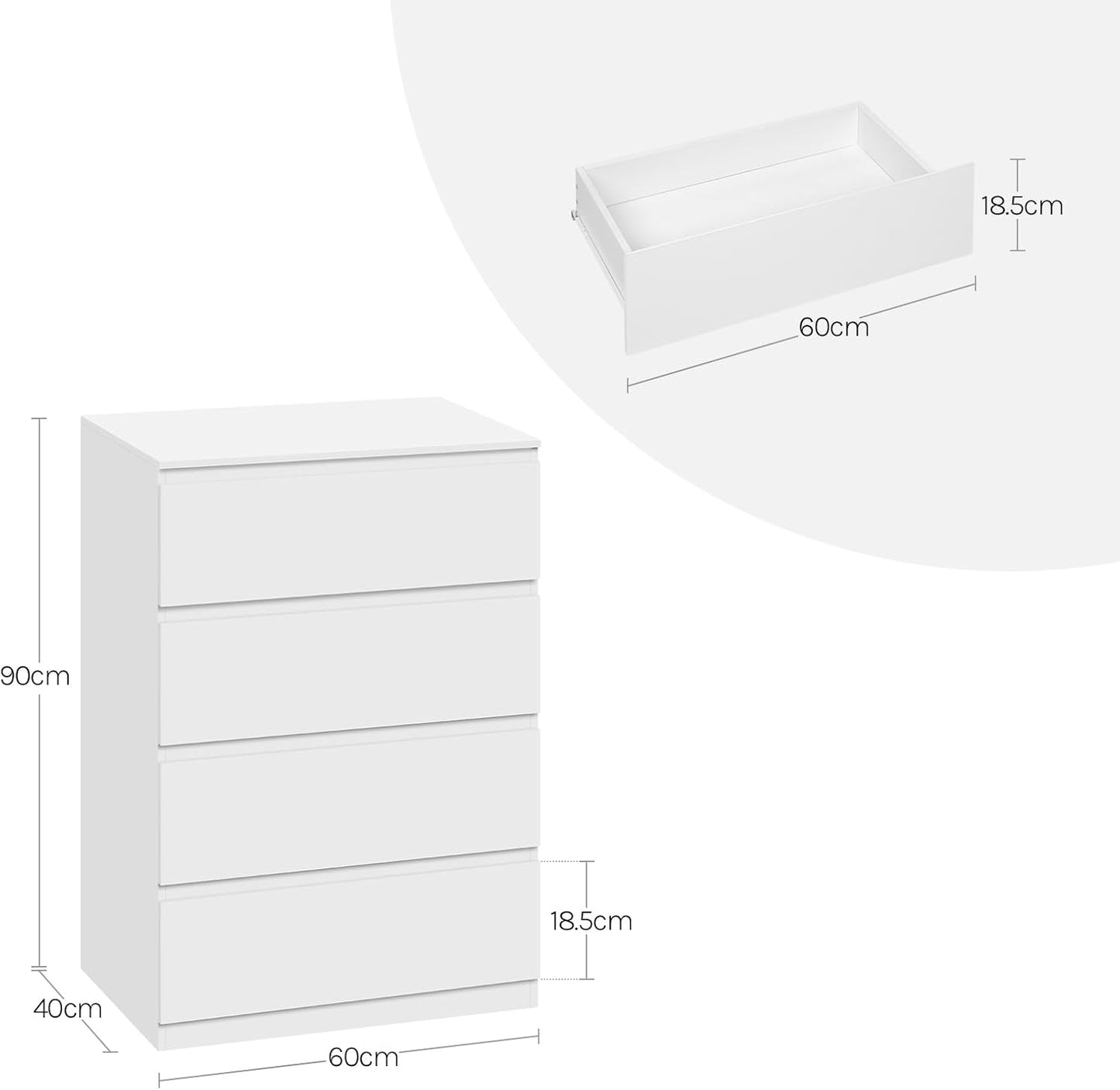 Woltu Meuble à tiroirs blanc - 4 tiroirs - 60 x 40 x 90 cm - Meuble de rangement moderne pour la chambre et le salon