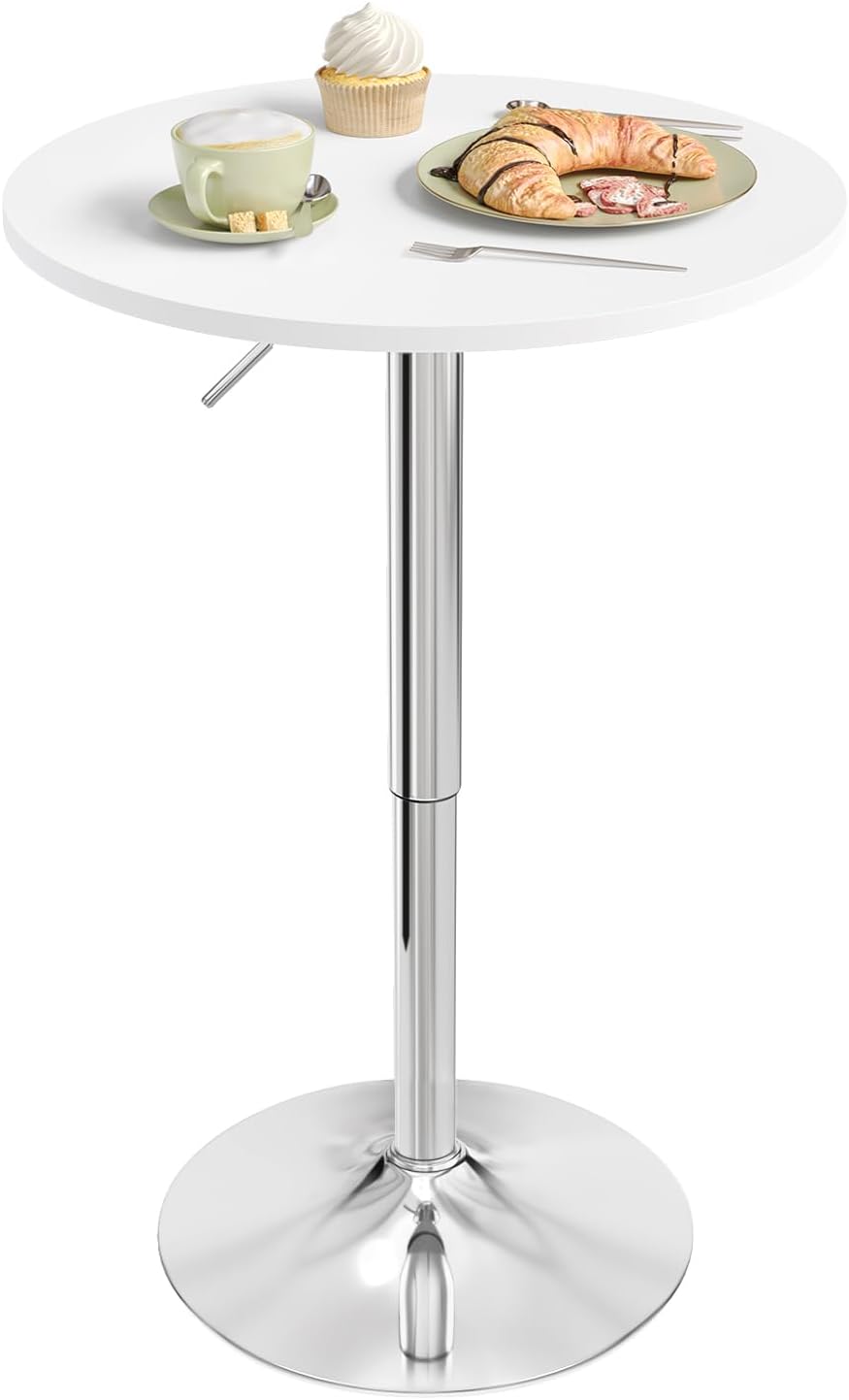 Woltu BT02ws Table de bar réglable - Rond 60x60 cm - Hauteur 68-88 cm - Blanc