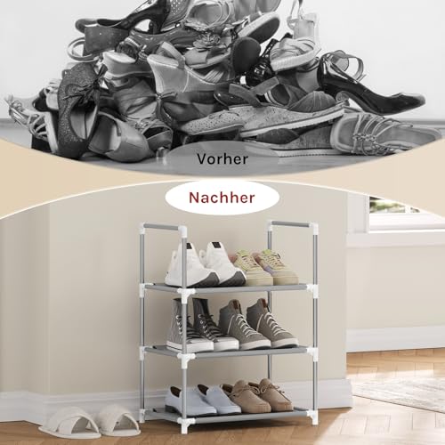 Woltu Shoe Rack 3-layer - Rangement compact pour chaussures avec étagères étroites, gris, 41 x 28 x 55 cm