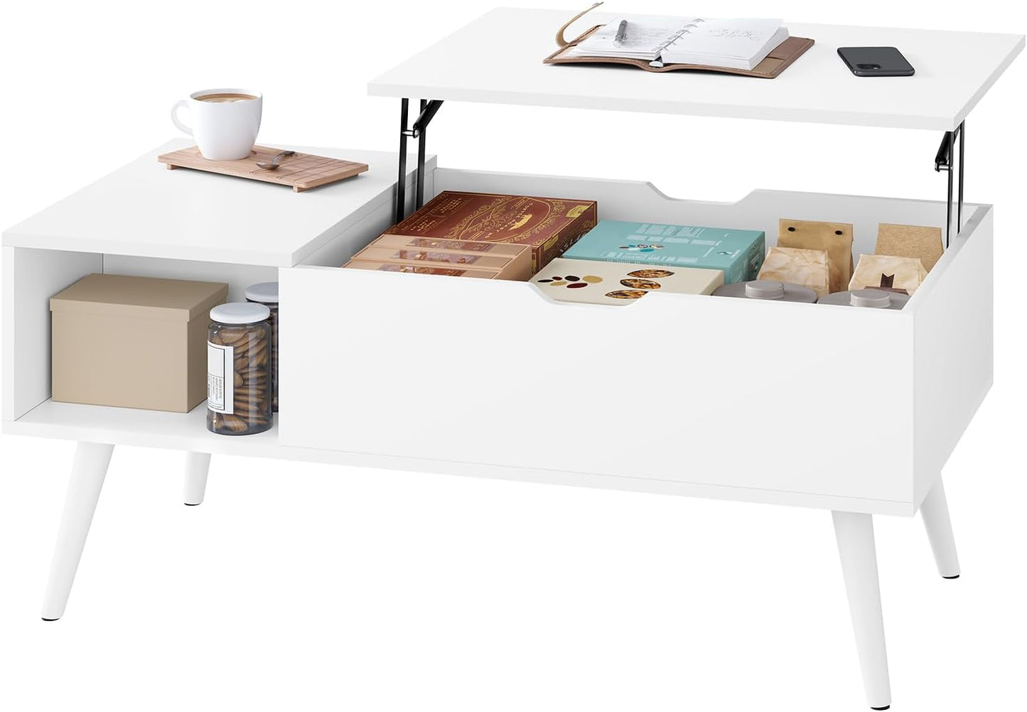 Table basse relevable Woltu - extensible et réglable (100 x 50 x 43-57 cm) - blanche