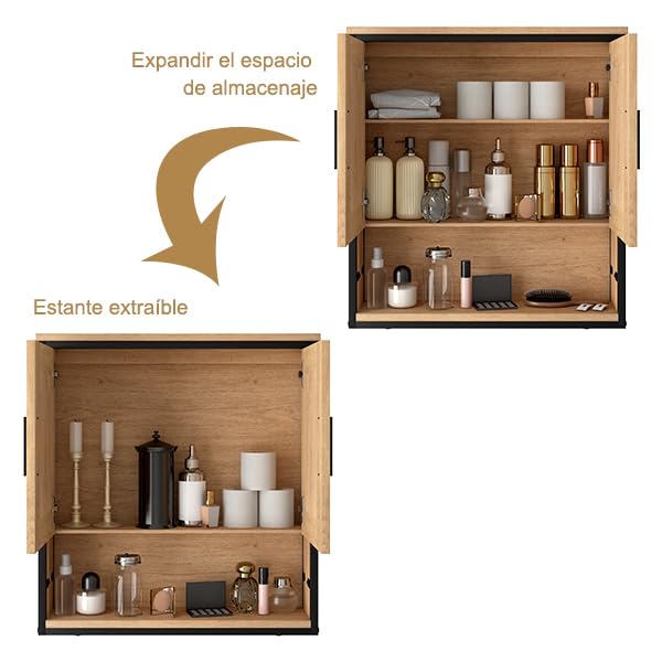 Eugad Armoire de toilette avec 2 portes et miroir Chêne clair 56 x 13 x 60 cm