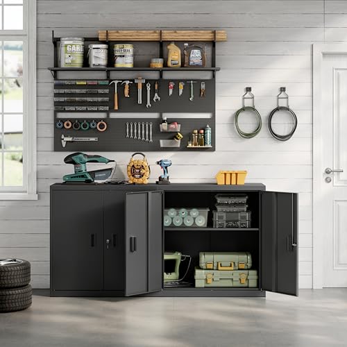 Woltu Armoire de rangement avec étagère réglable - Armoire en métal avec serrure - Noir - 90 x 92 x 40 cm