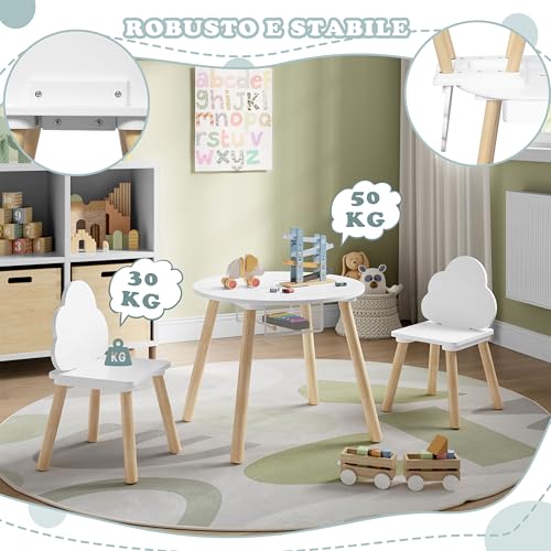 Woltu Children's Table and Chairs Set Round White 3-piece