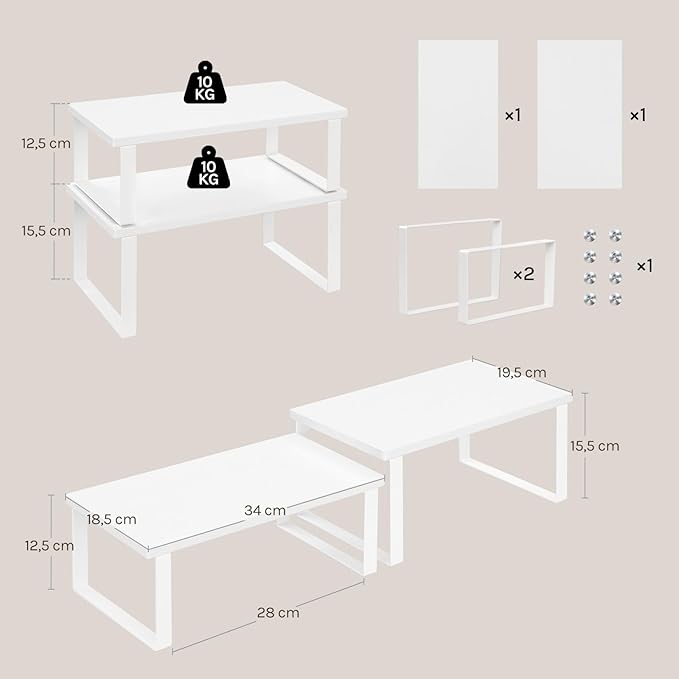WOLTU Set d'étagères à épices 2 pièces - étagère de cuisine empilable - MDF blanc et métal