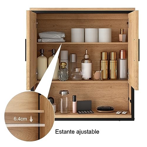 Eugad Armoire de toilette avec 2 portes et miroir Chêne clair 56 x 13 x 60 cm