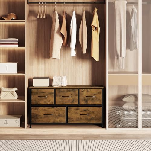 Woltu Dresser 5 Tiroirs Industriel Vintage Marron Noir 100x30 cm