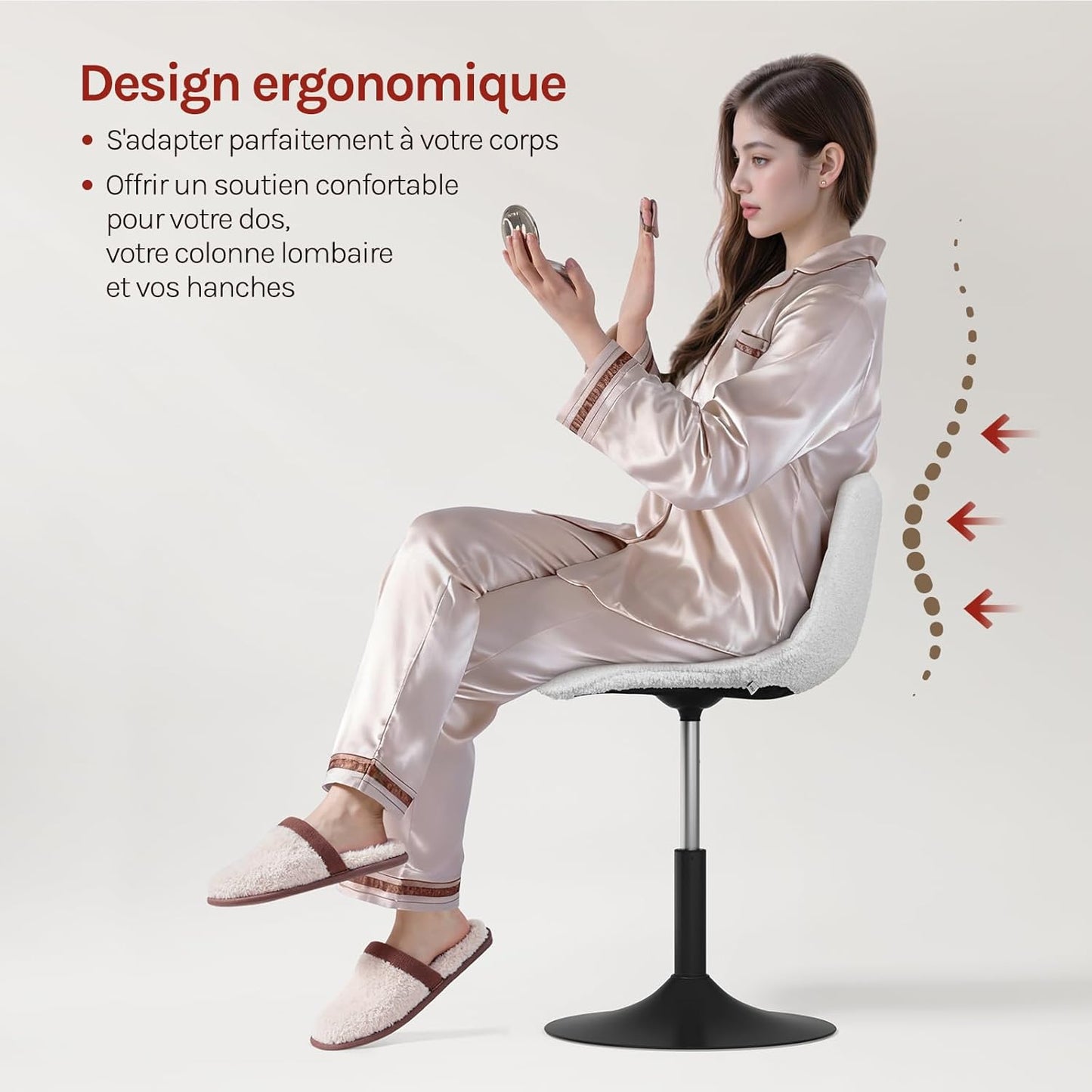 Woltu Chaise longue réglable en chenille avec dossier - pivotante - blanche - 42,5 x 35 x 72 cm