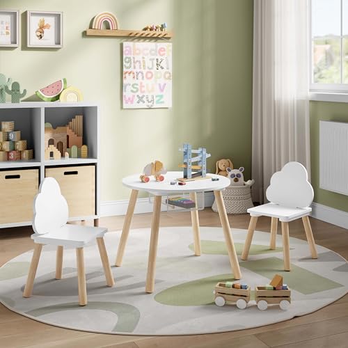 Woltu Children's Table and Chairs Set Round White 3-piece