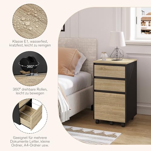 Commode mobile Woltu avec 3 tiroirs - Chêne clair noir - 40 x 71,5 x 40 cm