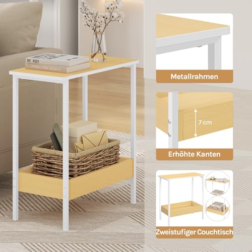 Woltu Side Table BTS03nh - Table basse avec 2 étagères - Métal noir et aspect bois - 50 x 55 x 25 cm