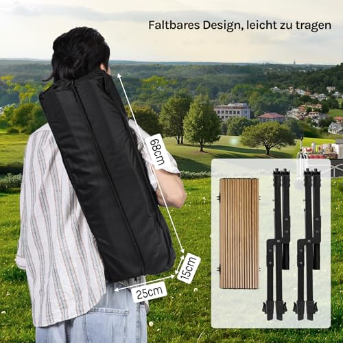 Table de camping pliante Woltu - Aluminium, hauteur réglable, aspect bois, sac de transport inclus