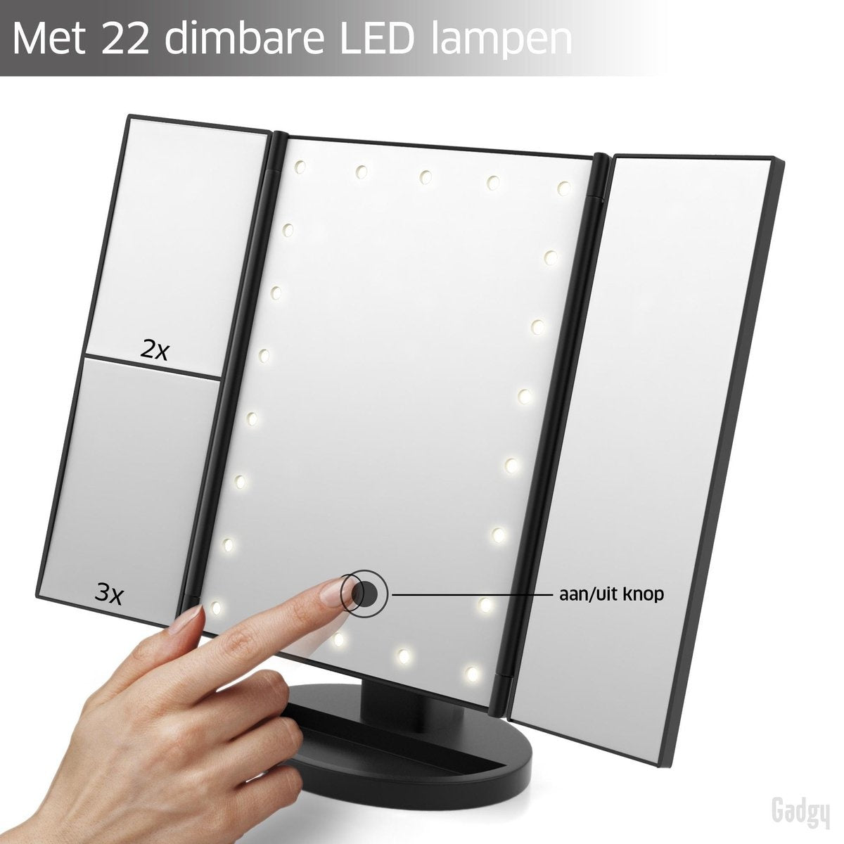 Gadgy Make Up Spiegel met Verlichting - Cosmetica Spiegel - Scheerspiegel - Staand met 2 Vergrootspiegels - op Batterijen of USB (kabel incl) - Cadeau voor Vrouw